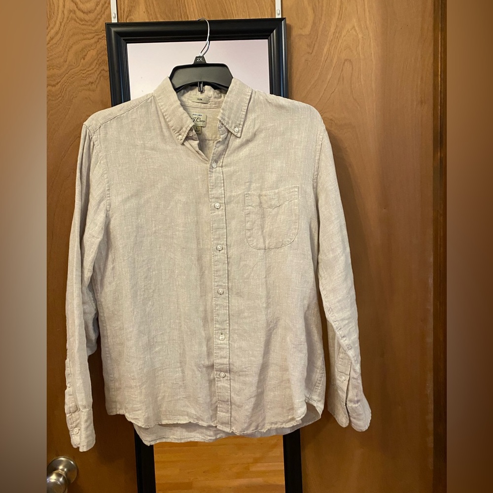 J Crew Irish Linen Light Tan Button-Down Shirt